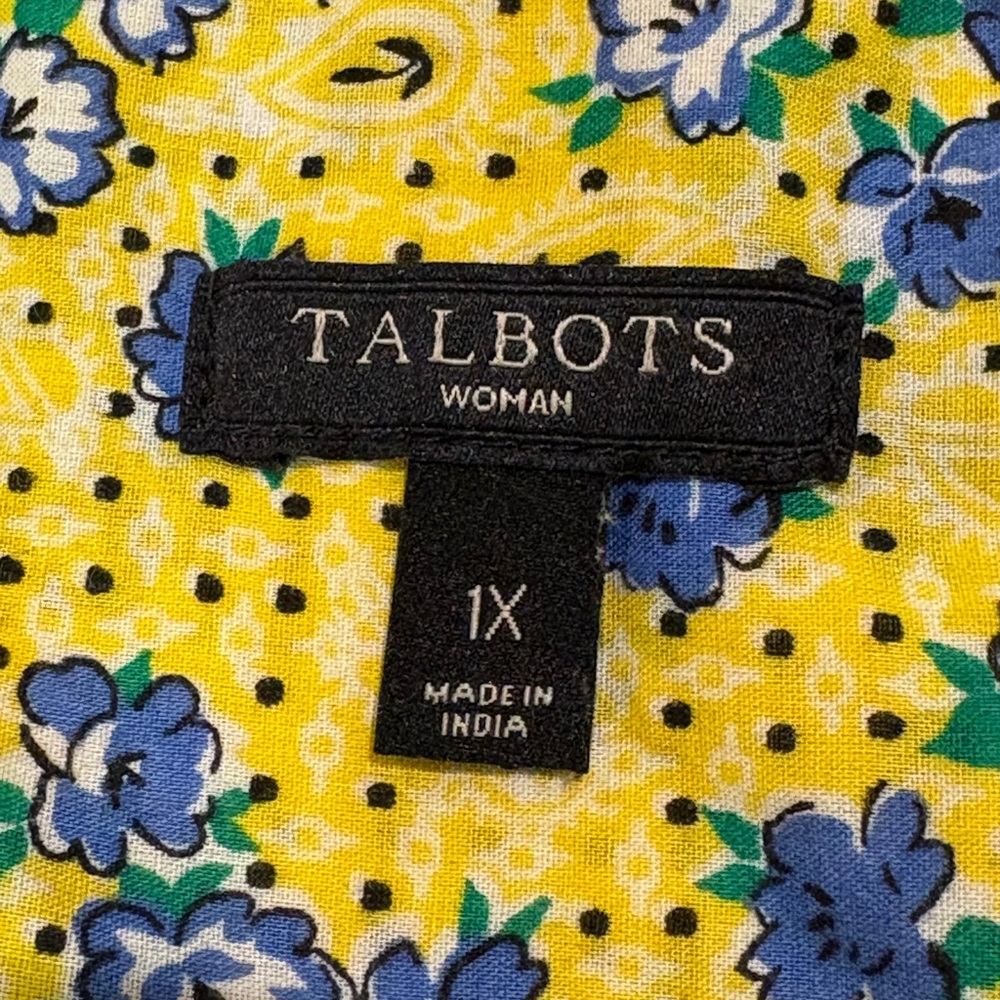 Talbots Yellow and Blue Floral Blouse with bell sleeves at the end, Size 1X - Picture 3 of 4